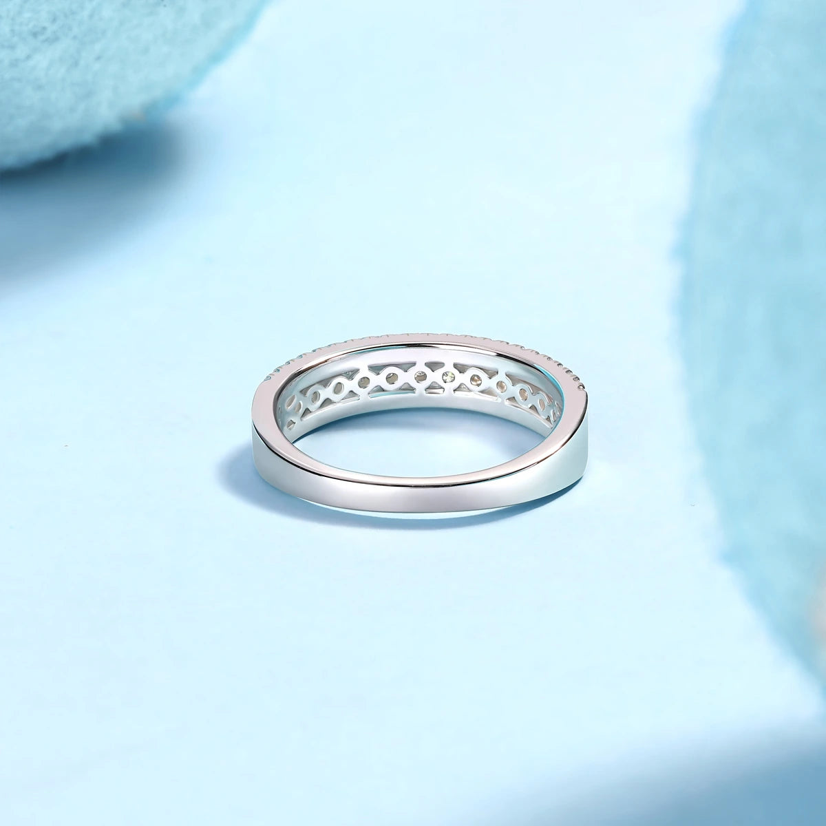 Sterling silver pave moissanite wedding band ring