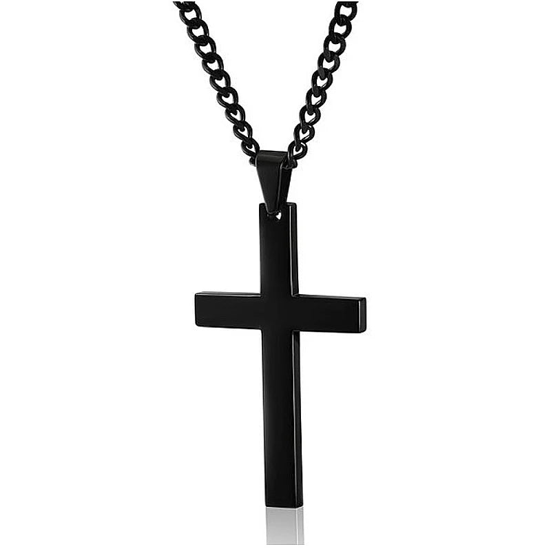 Black stainless steel cross necklace for men