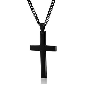 Black stainless steel cross necklace for men