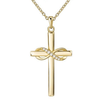 Infinity cross necklace in gold tone with CZ accent