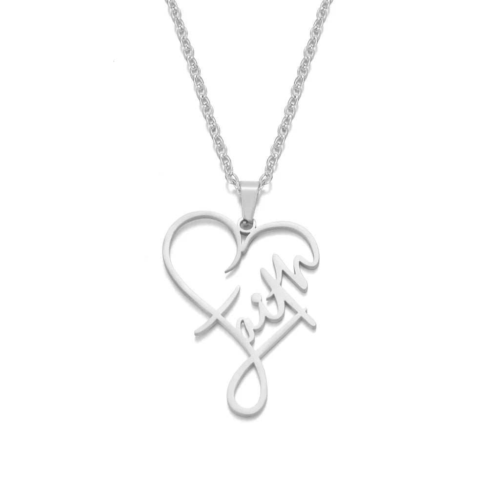 Silver necklace with a heart-shaped pendant on a white background