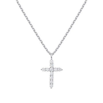 CZ pave cross necklace in silver tone finish