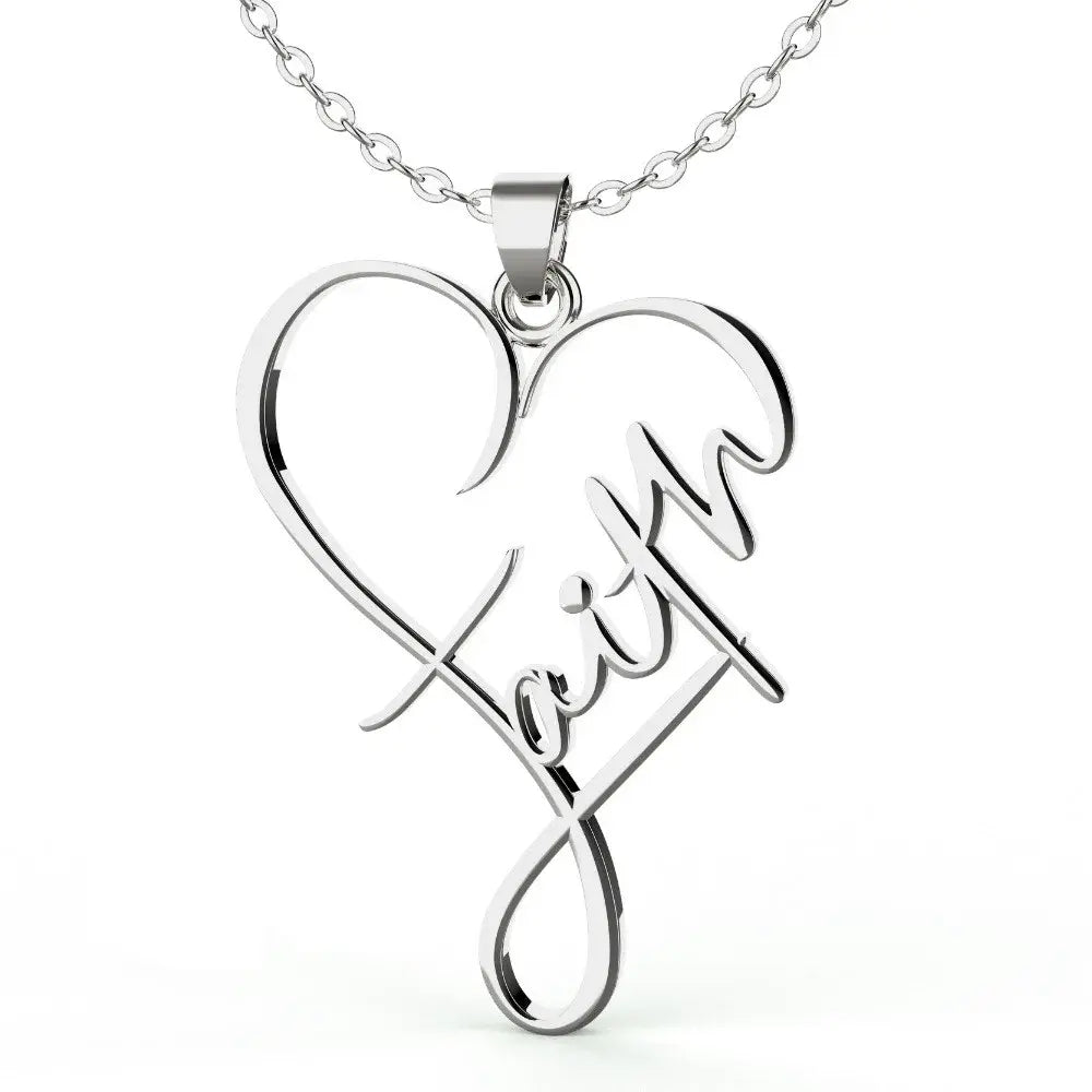 Faith heart script necklace in silver