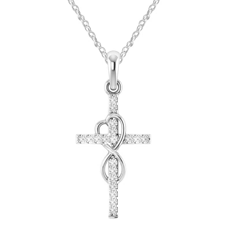 Silver tone infinity heart cross necklace with CZ stones