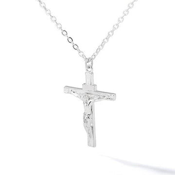 Silver and gold tone crucifix necklace with Jesus figure