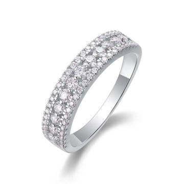 Sterling silver pave moissanite wedding band ring