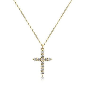 CZ pave cross necklace in gold tone finish