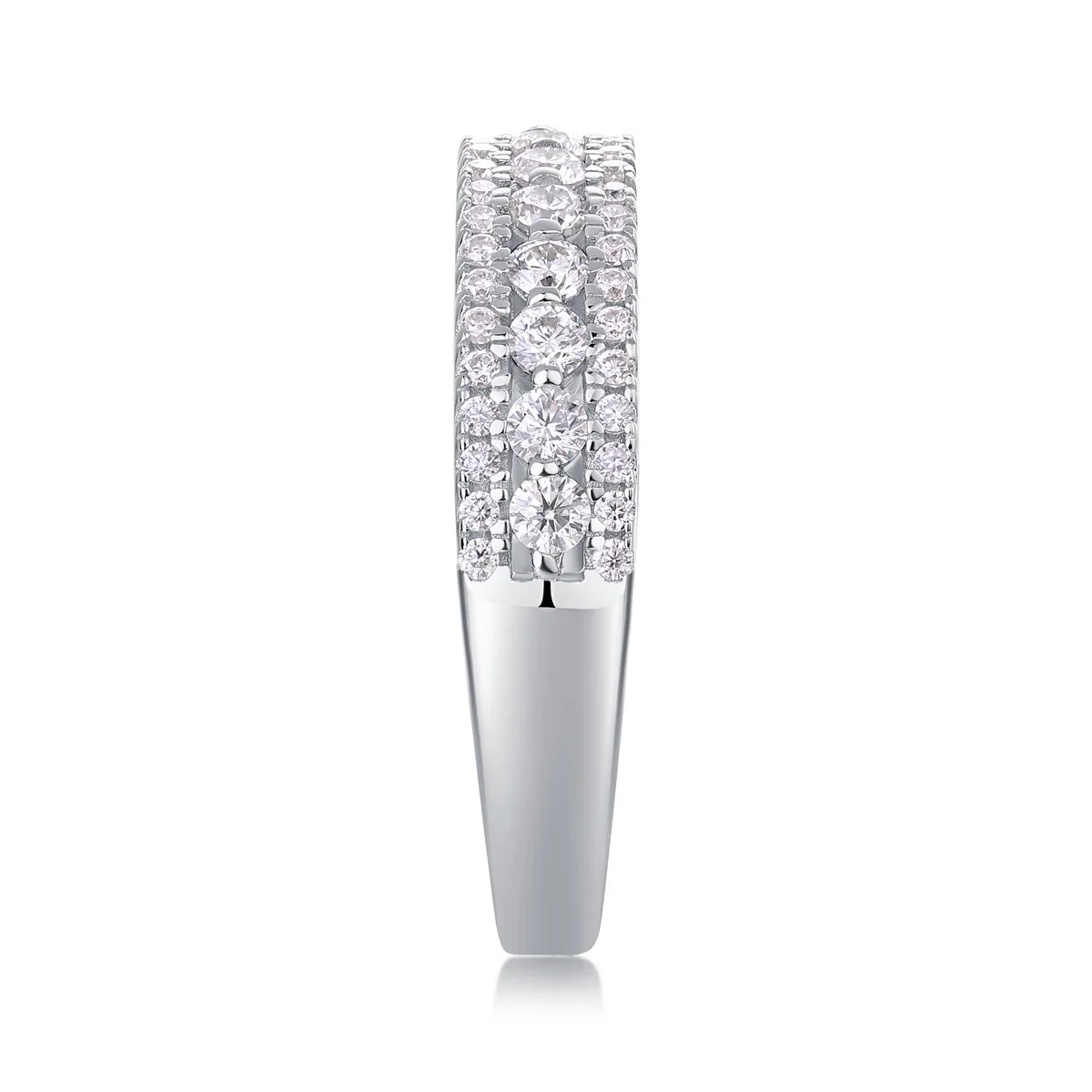 Sterling silver pave moissanite wedding band ring side