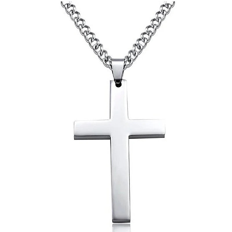 Silver stainless steel cross necklace for men