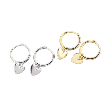 Heart charm huggie hoop earrings in silver and gold