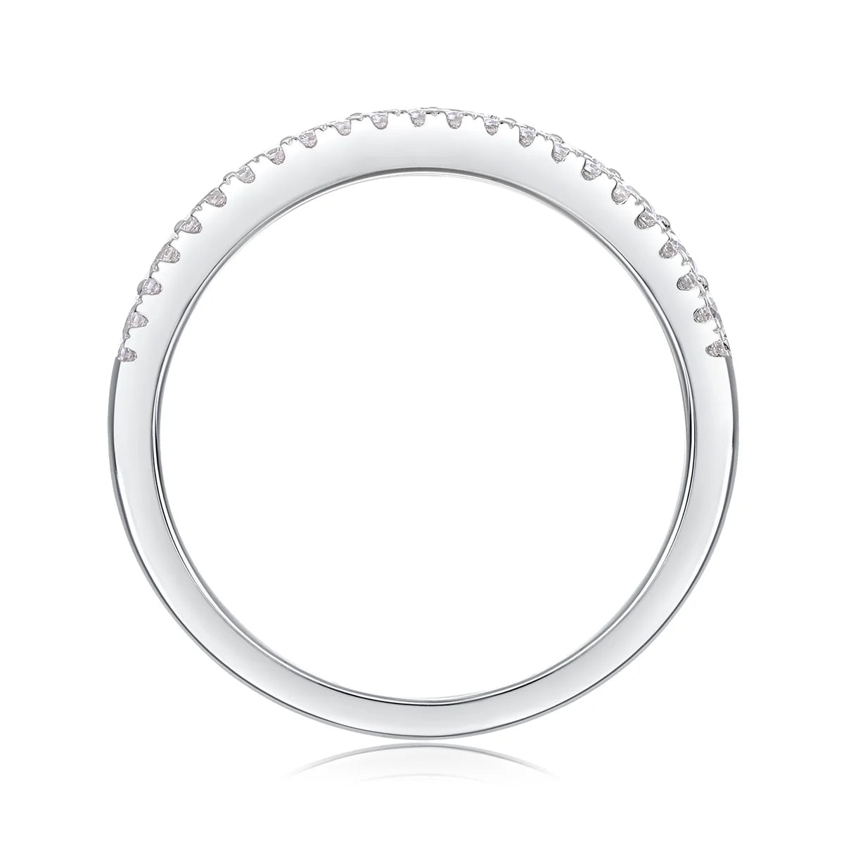 Sterling silver pave moissanite wedding band ring side view