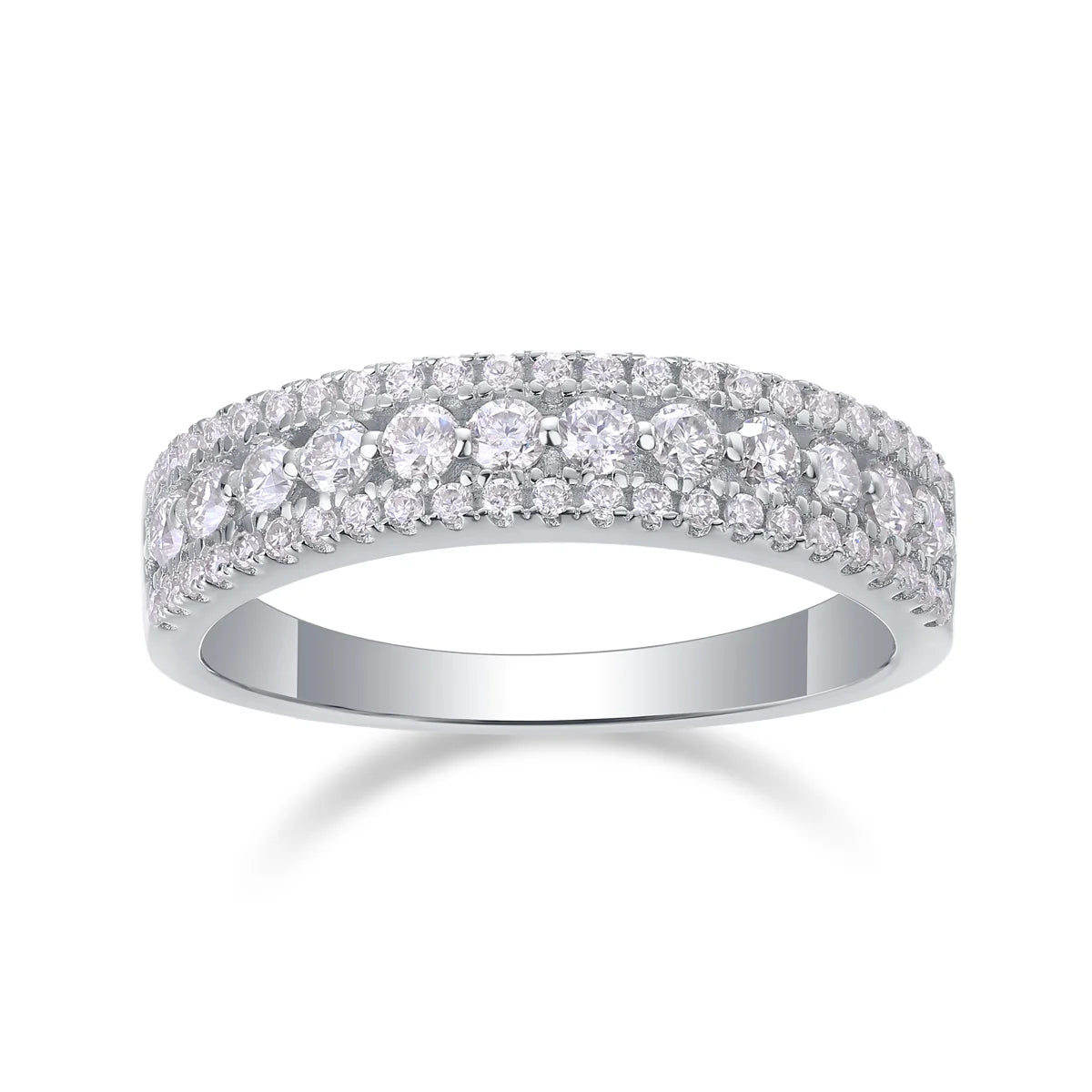 Sterling silver pave moissanite wedding band ring front