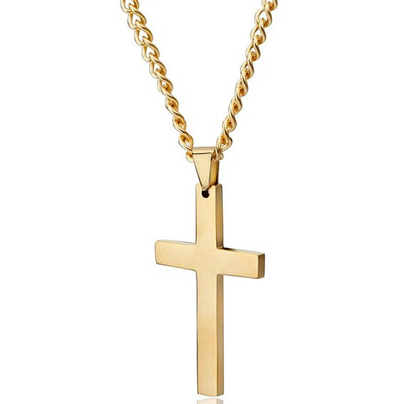 Gold tone stainless steel cross necklace for men