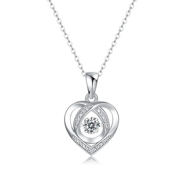 Dancing heart pendant necklace in stainless steel with floating CZ center